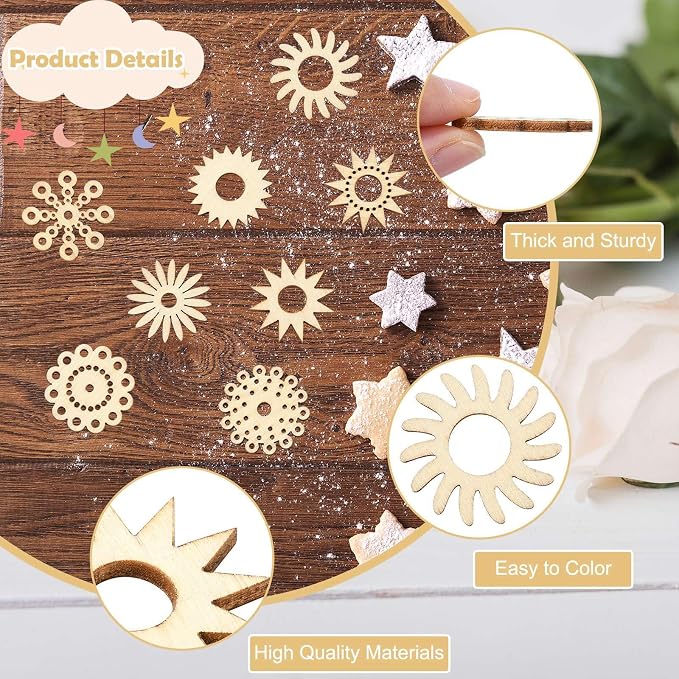 200 pcs Mixed Styles Sunflower Theme Unfinished Wood Cutout Charms Daisy Flower - Image 3