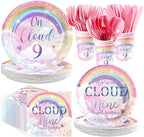 168Pcs on Cloud 9th Birthday Party Supplies Rainbow Clouds Nine Plates and by Greencian