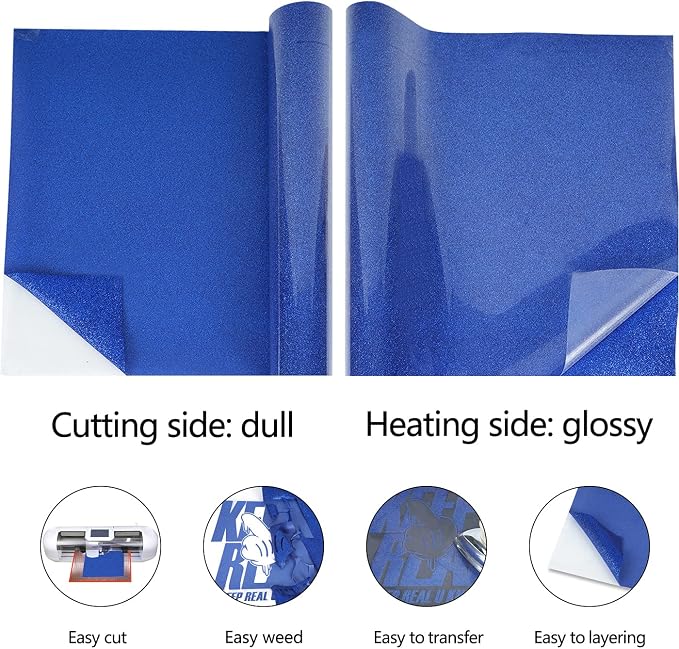 guangyintong Heat Transfer Vinyl Glitter Royal Blue HTV Rolls, Glitter HTV Vinyl - Image 4