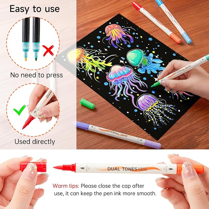 Shuttle Art 48 Colors Dual Tone Acrylic Paint Markers, 24 Pack Acrylic Paint - Image 4