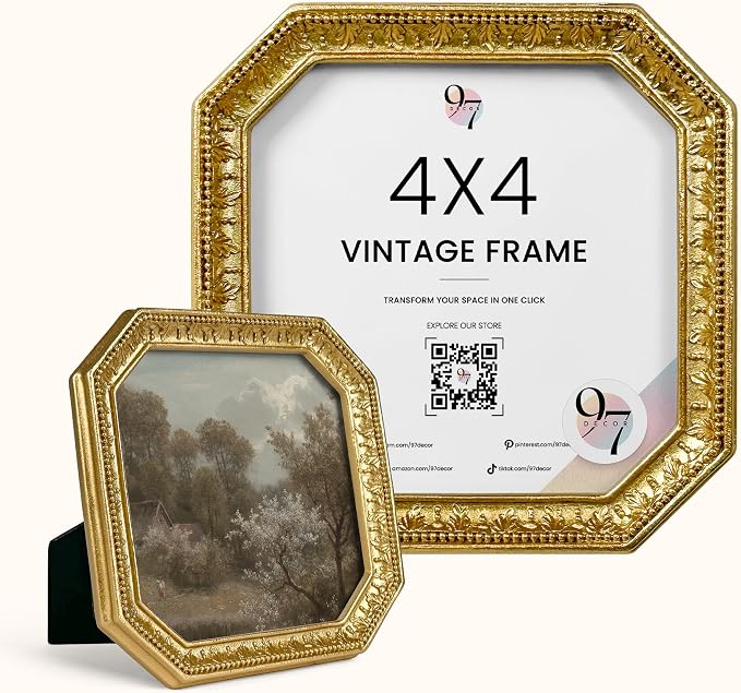 97 Decor Gold Square Vintage Picture Frame 4x4, Ornate Antique Frame | small by 97Decor