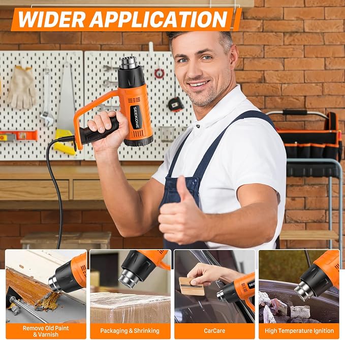 SEEKONE Heat Gun 1800W Heavy Duty Fast Heat Hot Air Gun Kit - Image 7