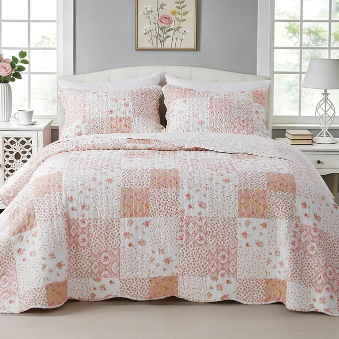 GOONE King Quilt Set 104"x90", 50% Cotton Blend Lightweight Washed Coverlet by GOONE