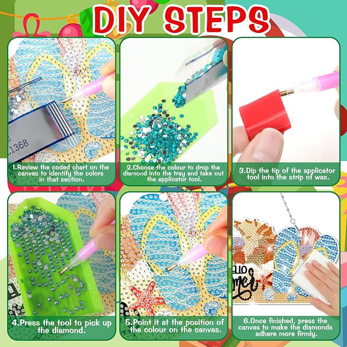 Cinnvoice 12 Pcs Summer Seasonal Diamond Art Hanging Ornament Kit - Image 3