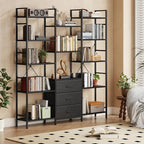 AFLUI Triple Bookshelf with 3 Fabric Drawers, 5-Tier Book Shelf and 10 Display - Image 3