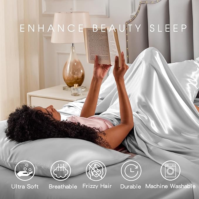 FreshCulture Satin Sheets Queen Size Bed Set- 4 Piece Luxury Soft Silky Queen - Image 7