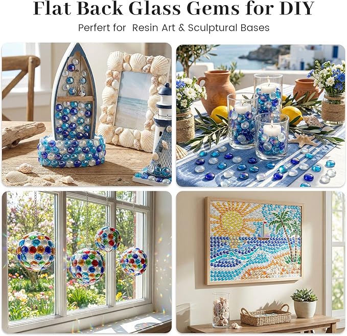 FUTUREPLUSX 1LB Iridescent Flat Glass Marbles, Vase Fillers Blue Mixed Glass - Image 6