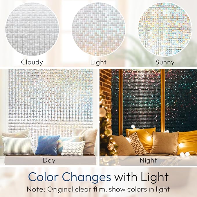 rabbitgoo Window Privacy Film, Mosaic Stained Glass Film, 23.6" x 118.1" | - Image 4