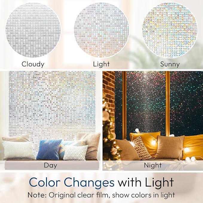 rabbitgoo Window Privacy Film, Mosaic Stained Glass Film, 23.6" x 78.5" | - Image 4