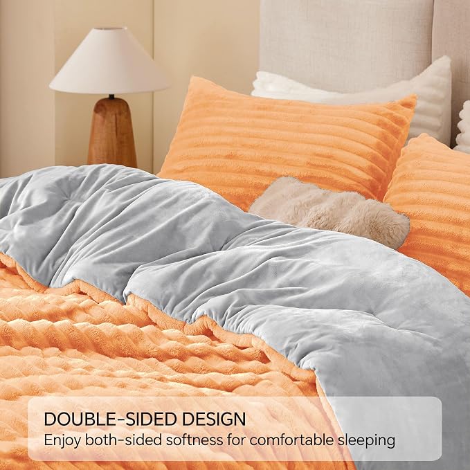 BEDELITE Fleece California King Comforter Set -Super Soft & Warm Fluffy Coral - Image 4