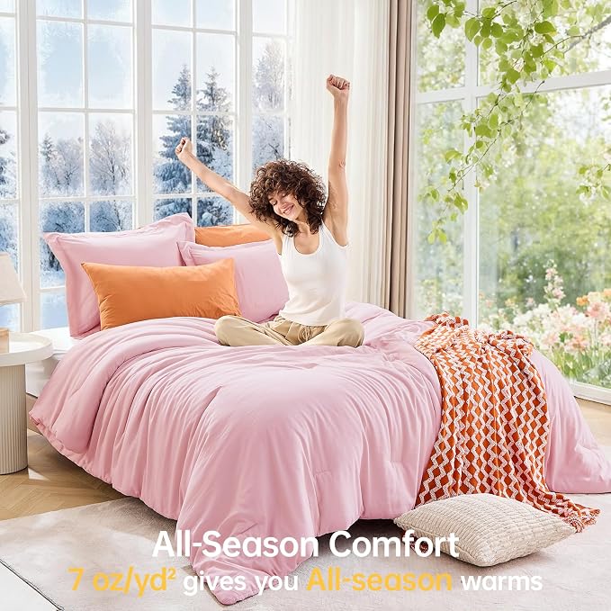 MUXHOMO Pink Oversized King Comforter Sets, All Season Ultra Soft Down - Image 4