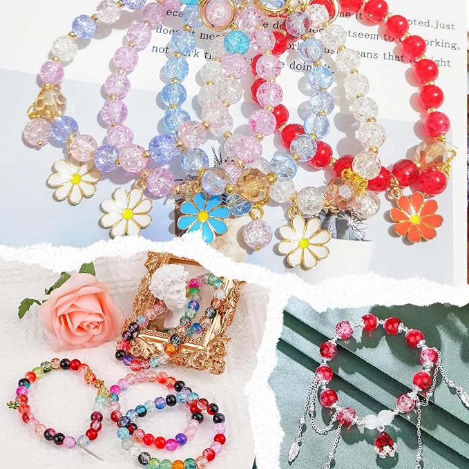 XSEINO About 1200+ PCS 6mm Cracked Style Glass Beads Bracelet Making Kit - Image 7