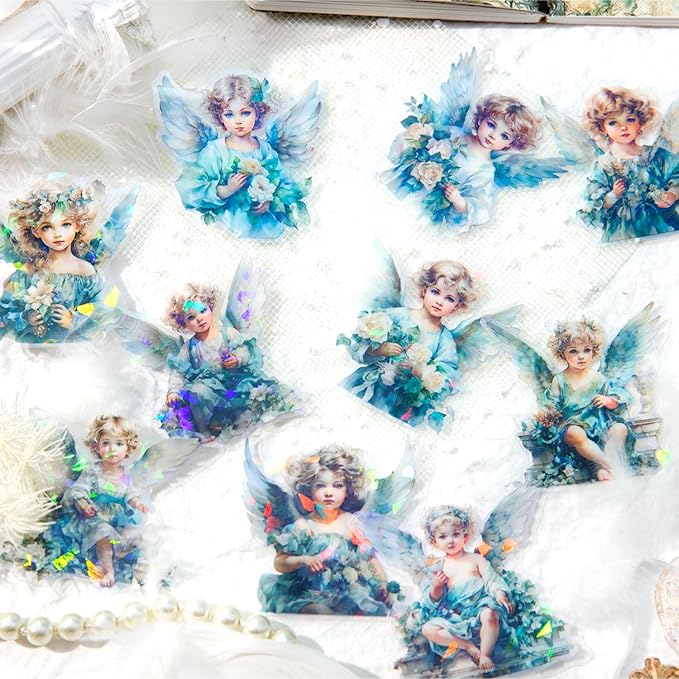 60-Piece Vintage Holographic Cherub Angel Fairy Scrapbook Stickers – Waterproof - Image 4