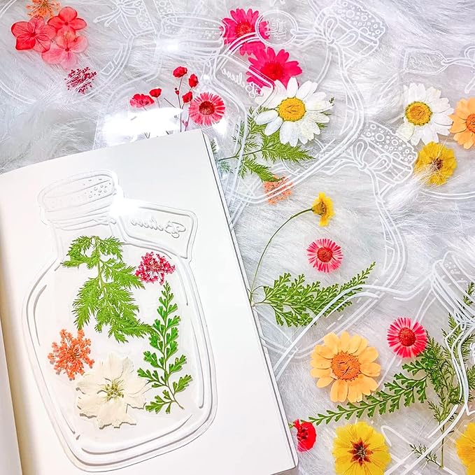 Transparent Dried Flower Bookmarks, Kaluofan 40Pcs Dried Flower Bookmark Kit by Kaluofan