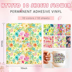 Flower Patterned Permanent Adhesive Vinyl 10 Sheets 12'' x 10'' | Watercolor - Image 2