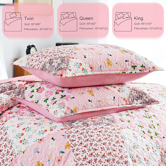 Whale Flotilla Patchwork Quilt Twin Size, Extra Soft Boho Floral Bedspreads - Image 6