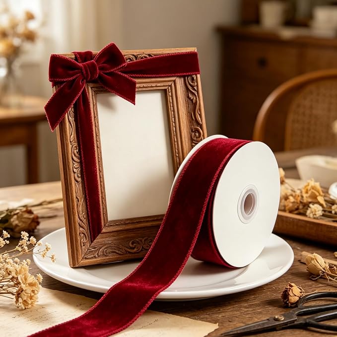 Songye Velvet Ribbon 10 Yards Christmas Velvet Wired Ribbons - Image 6