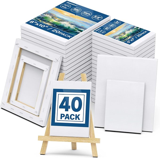 Halobios Blank Canvas for Painting, Bulk Pack of 40-8x10 inches, 100% Cotton by Halobios