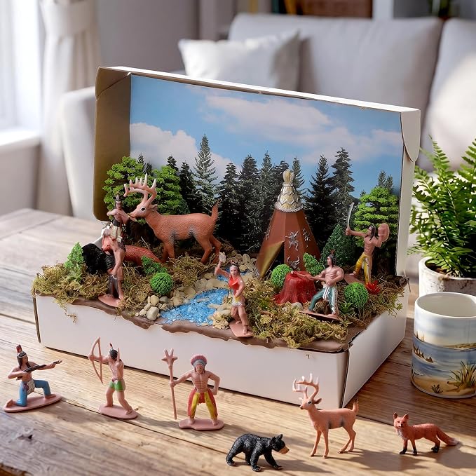Teyva Daily 48 Pcs Native American Figurines Diorama Box Kit Native American - Image 5