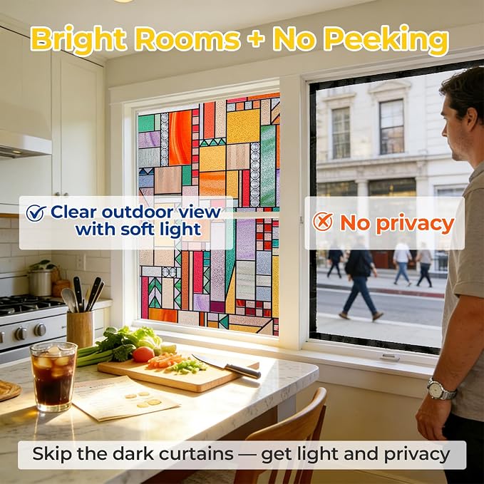 OHTMERU 3D Stained Glass Window Privacy Film, Heat Control UV Blocking Static - Image 3
