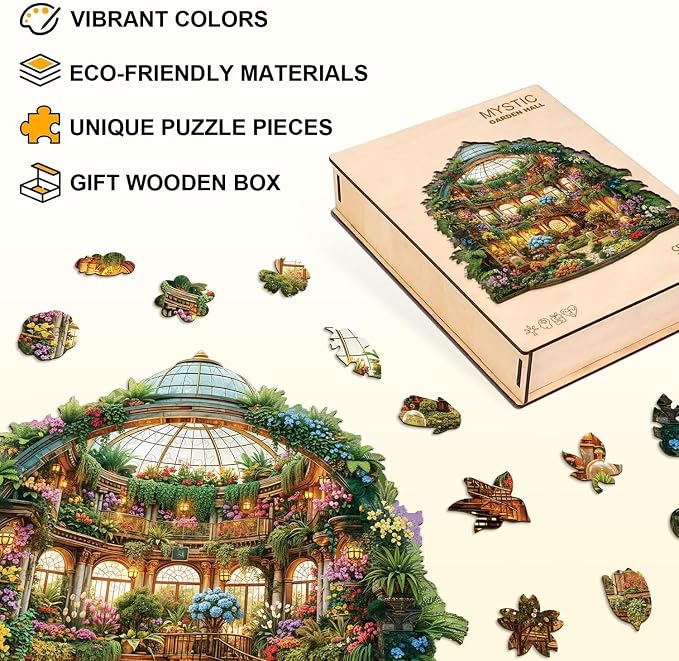 Mystic Garden Hall Puzzles Adults Gifts Wooden 100 Pieces 8.5 * 8.5in - Image 2