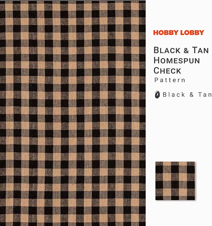 Hobby Lobby Black & Tan Homespun Check Cotton Fabric, 1 Yard | Precut Fabric - Image 2