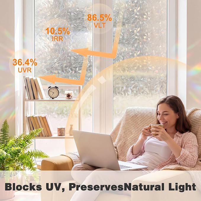 Stained Glass Window Privacy Film, 3D Rainbow Static Cling, Non-Adhesive UV - Image 4