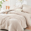 HYMOKEGE Beige Queen Comforter Set Seersucker 7 Pieces, All Season Luxury Bed by HYMOKEGE