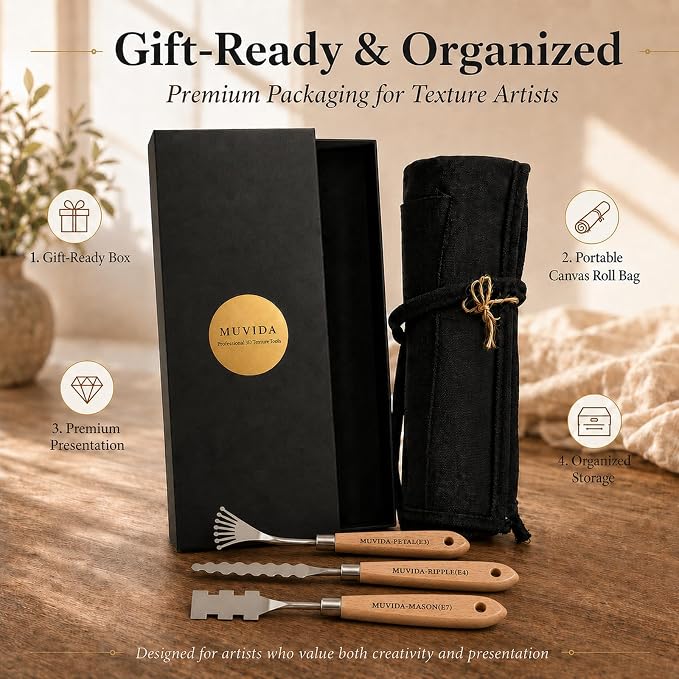 Palette Knife Set with Canvas Roll Bag & Gift Box, Painting Knives | Gift-ready - Image 3