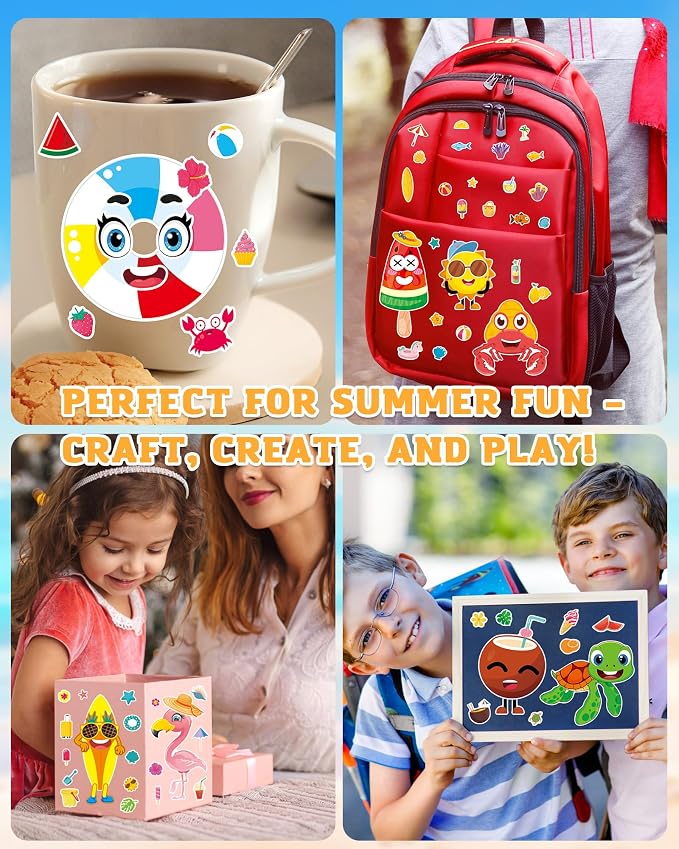 Aowplc 48 Sheets Summer Fun Make-a-Face Sticker Set - Image 6