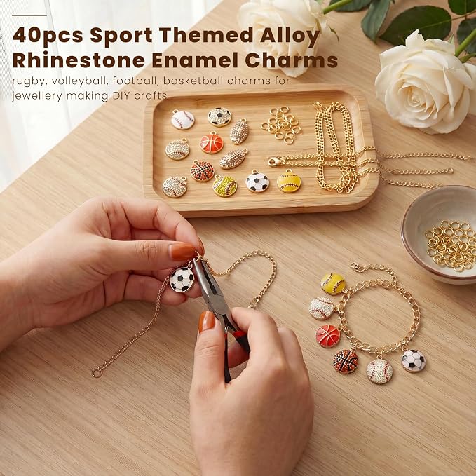 Sports Charms for Jewelry Making, Enamel Rhinestone Ball Game Football Soccer - Image 2