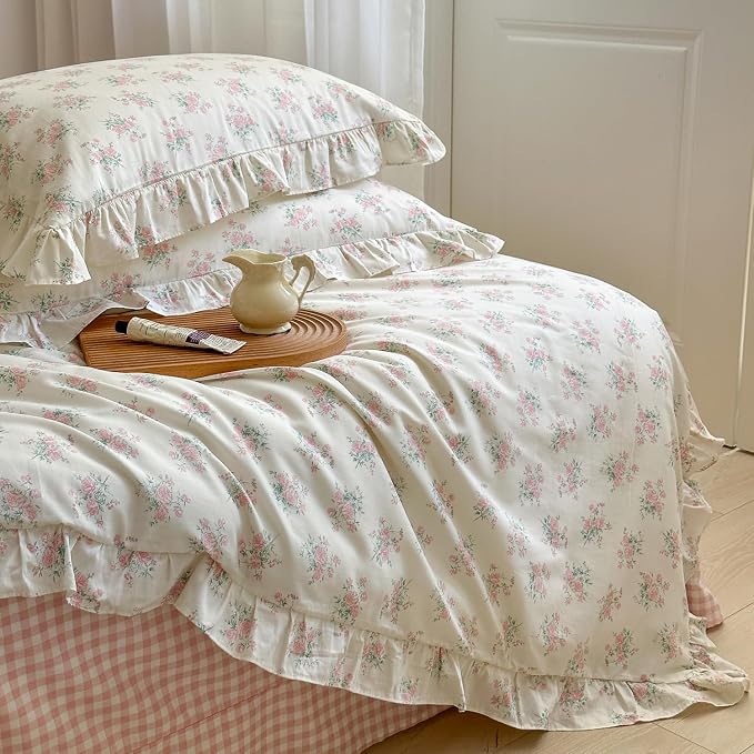mixinni Pink Floral Duvet Cover Set Queen Size - Image 8