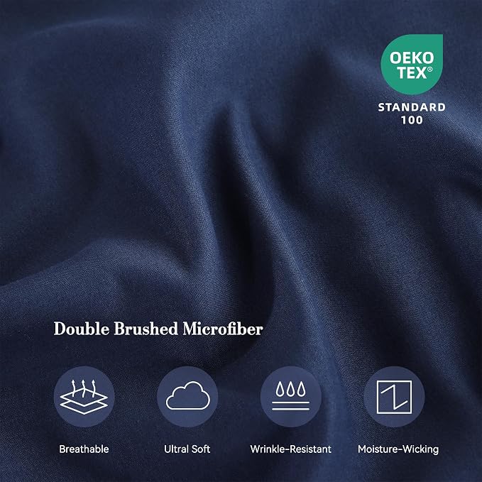 King Sheet Set 4 Piece, Wrinkle Free, Oeko-Tex Certified Bedsheets，Navy Blue - Image 5