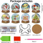 8 PCS Christmas Diamond Art Coasters Kits Snowball Diamond Painting Coaster | - Image 2