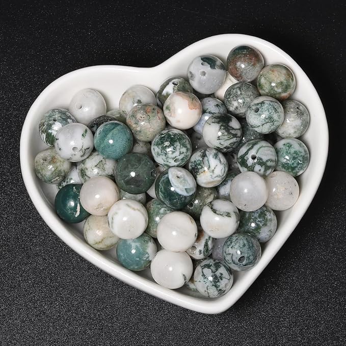 35pcs Round Loose Tree Agate Beads - Image 3