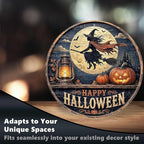 Flying Witch Halloween Metal Tin Sign Round Wall Decor Full Moon Haunted House - Image 6