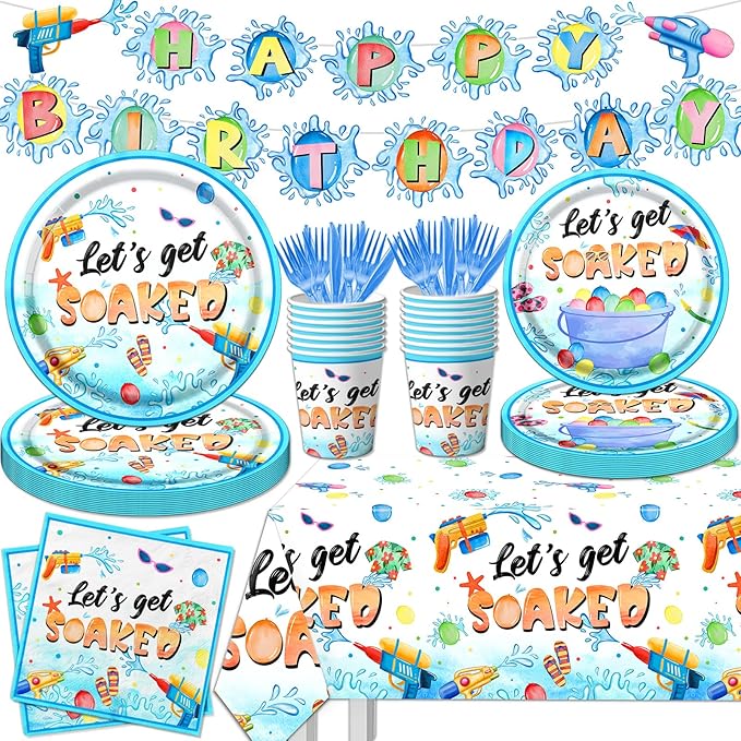 Summer Party Decorations, Include Plates and Napkins, Tablecloth, Banner by CMUSKO