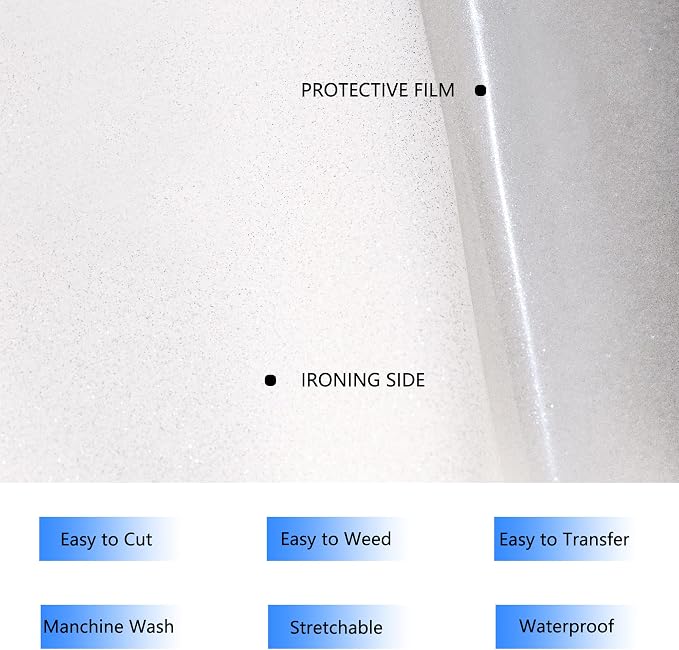 HTV Glitter White Iron on Vinyl 12Inch by 25ft Roll HTV Heat Transfer Vinyl - Image 4