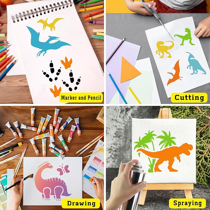 80 Pcs 3 x 3 Inch Stencils for Painting on Wood, Reusable Dinosaur Animal - Image 4