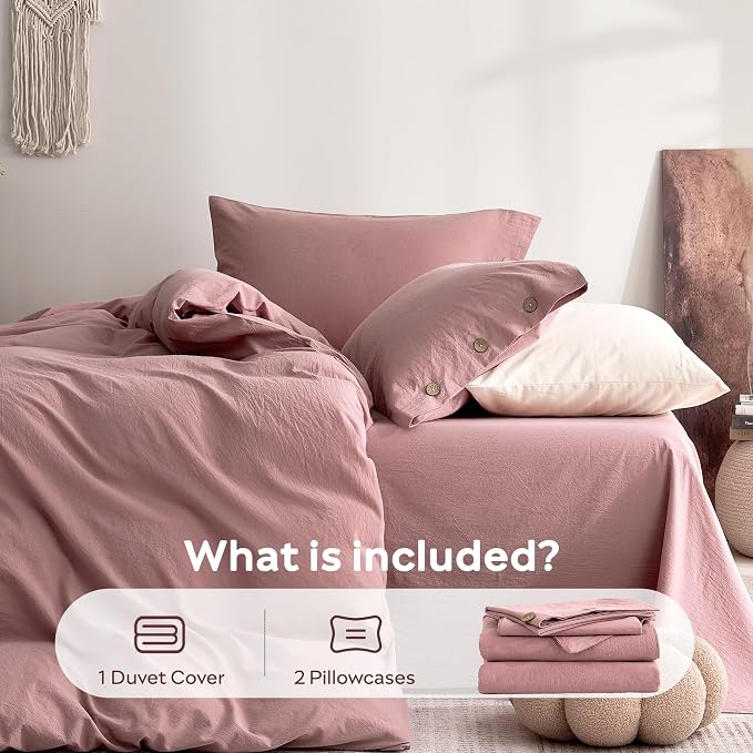 JELLYMONI 100% Washed Cotton Duvet Cover King – Soft, Breathable Linen-Look - Image 7