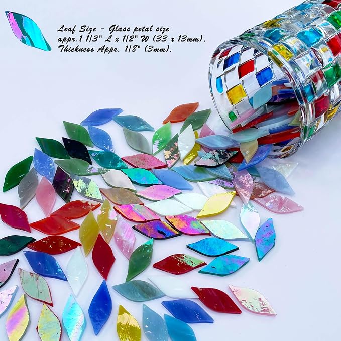 LITMIND 120 Pieces Assorted Colors Iridescent Mosaic Glass Petals & Leaves - Image 6