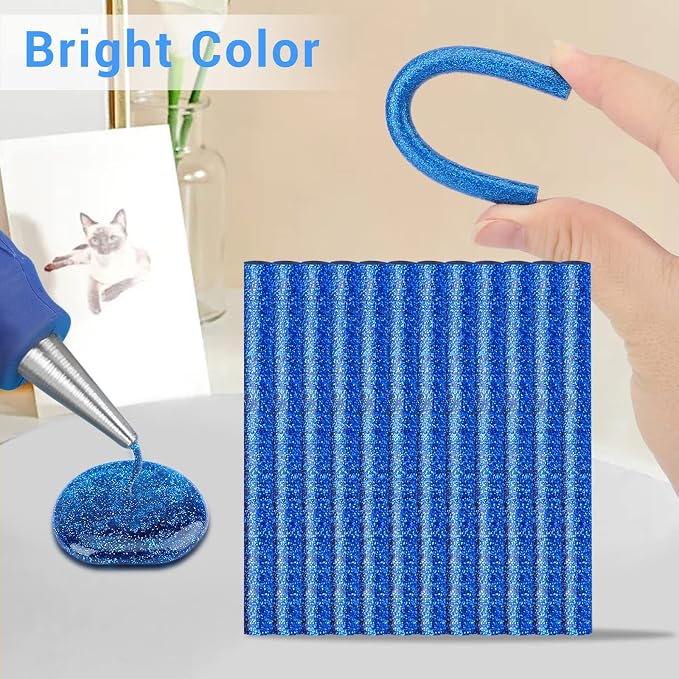 Manarty Glitter Sapphire Blue Hot Glue Stick, Adhesive EVA Glue Sticks - Image 3