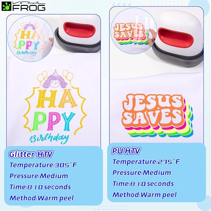 VINYL FROG Neon HTV Vinyl PU Fluorescent and Glitter Heat Transfer Vinyl Bundle - Image 7