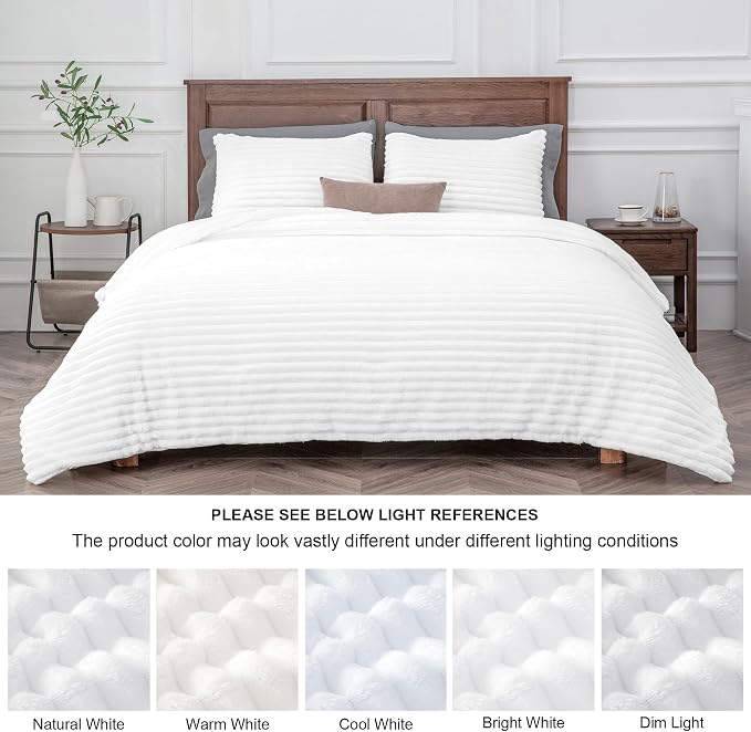 BEDELITE Fleece Queen Comforter Set -Super Soft & Warm Fluffy Bright White - Image 9