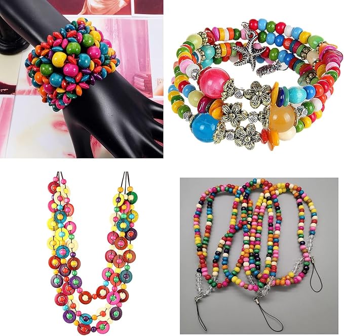 ToBeIT 1000Pcs Colourful Wooden Beads Round Paint Wood Bead 8mm Large Hole - Image 6