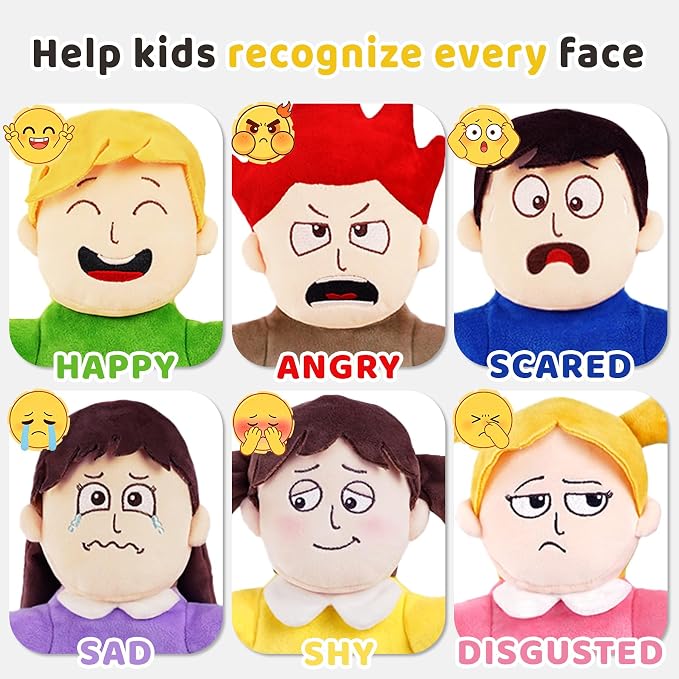 6 Pcs Feelings Hand Puppets Emotion Toys Set, 12 Inch Expression Puppets - Image 3