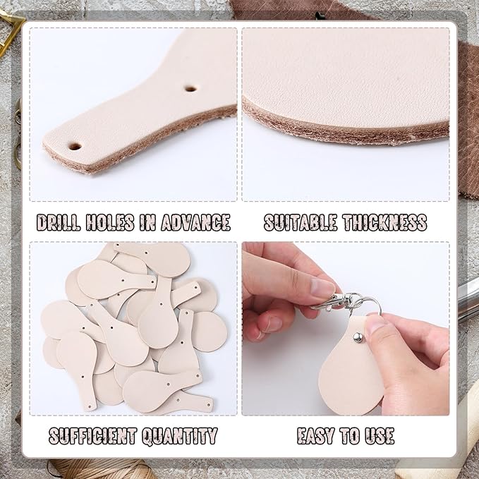Landical 20 Pcs Leather Keychain Blank Craft Kit PU Leather Key Swivel Hook - Image 4