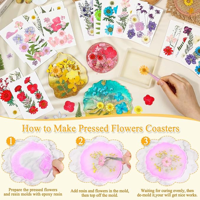 200 Pcs Dried Pressed Flowers for Crafts, 20 Sheets Real Dry Florals and Leaves - Image 3