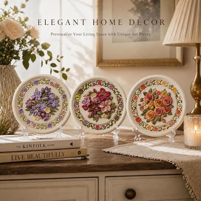 HuiBeans 3 Pcs DIY Floral Plaster Plate Painting Kit - Image 6