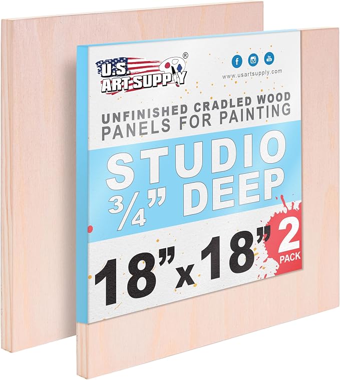 U.S. Art Supply 18" x 18" Unfinished Cradled Wood Panels by USArtSupply